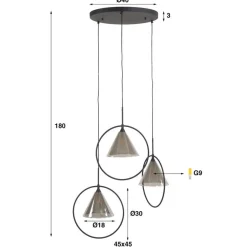 Indra 3-lichts Hanglamp getrapt Smoke
