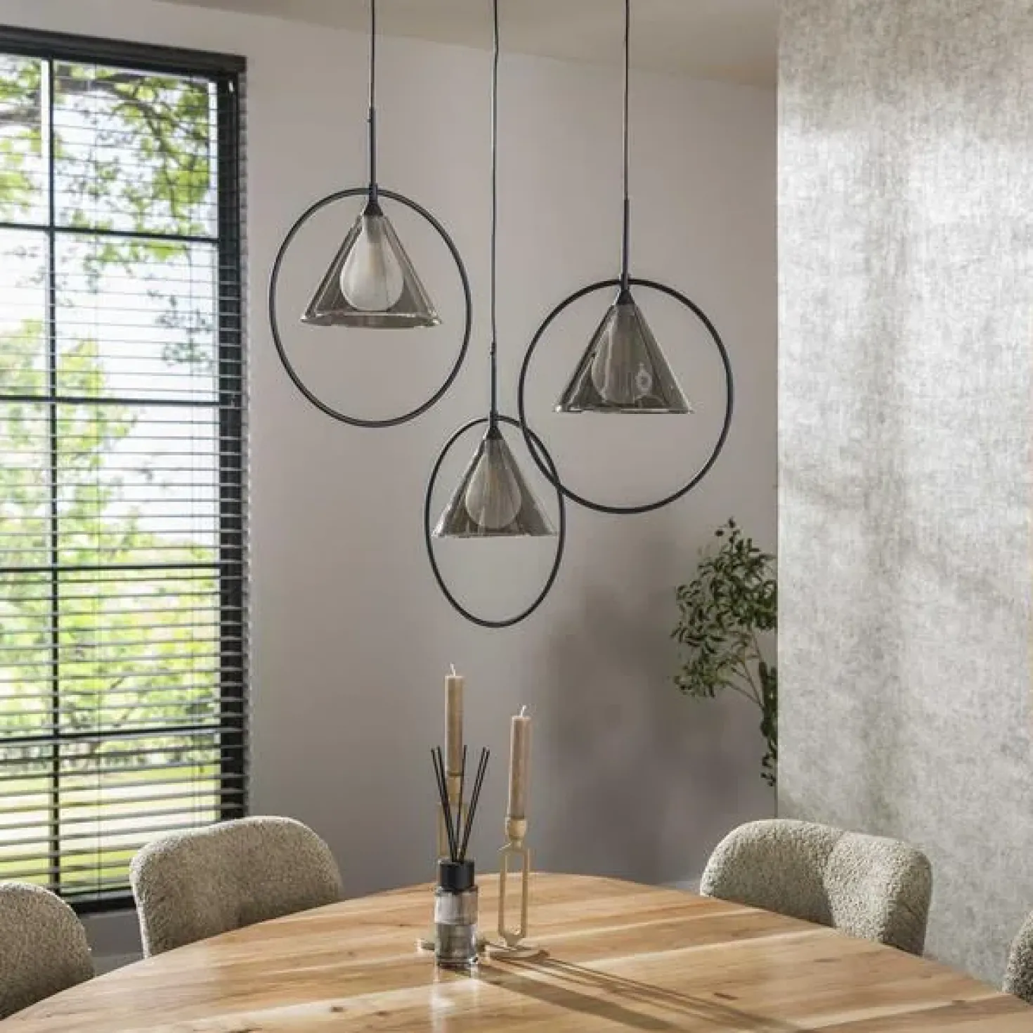 Indra 3-lichts Hanglamp getrapt Smoke