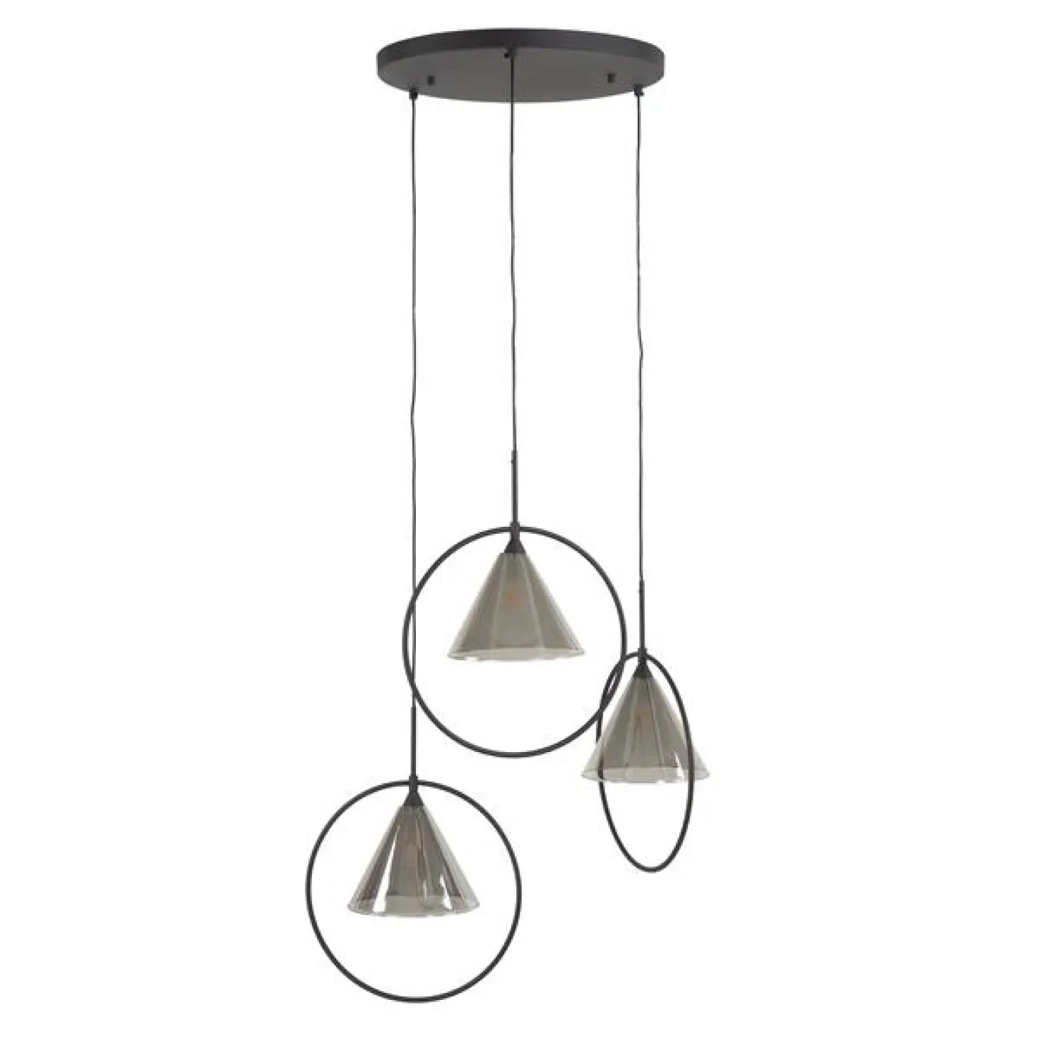 Indra 3-lichts Hanglamp getrapt Smoke