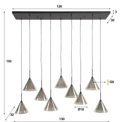 Indra 9-lichts Hanglamp Smoke