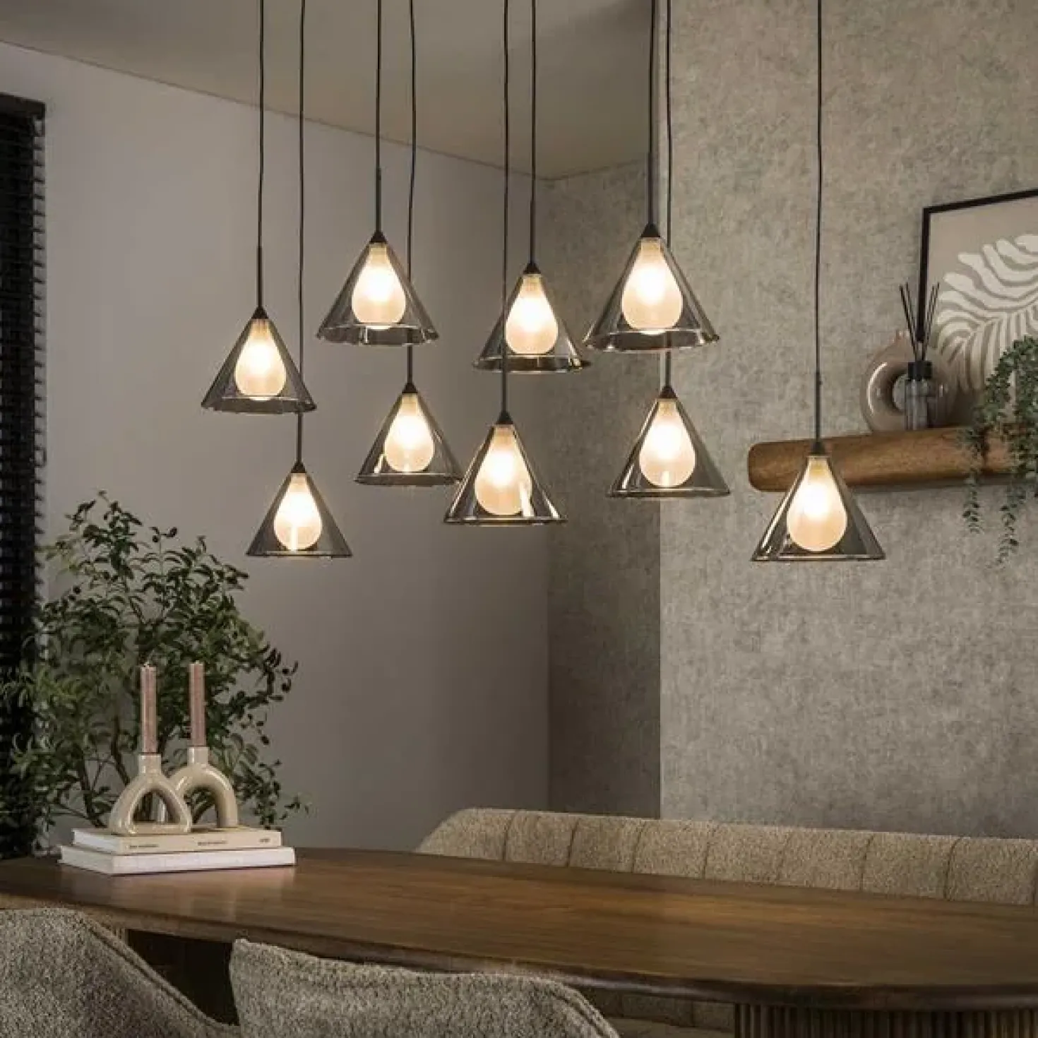 Indra 9-lichts Hanglamp Smoke