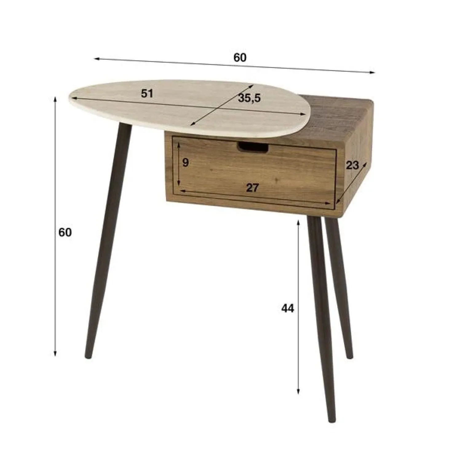 Isabella Nachtkastje 1 lade Links Travertin 60cm