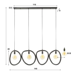 Jane 4-lichts Hanglamp Artic zwart