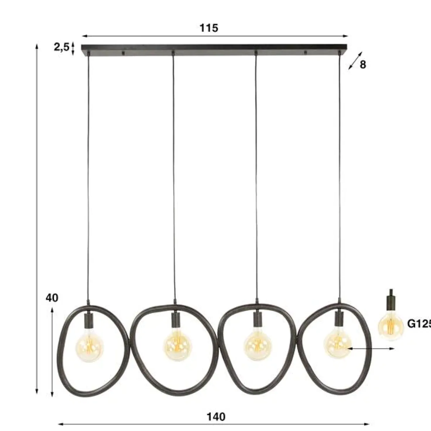 Jane 4-lichts Hanglamp Artic zwart