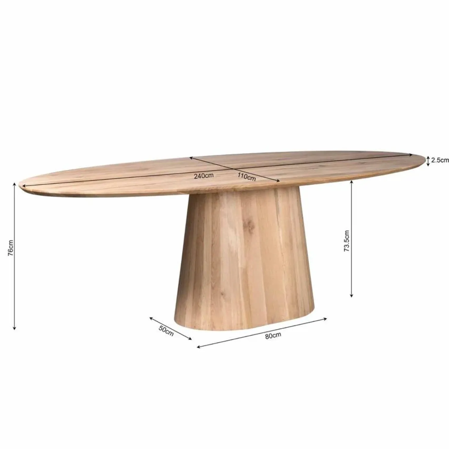 Jennifer Eettafel Ovaal Eikenhout 240cm