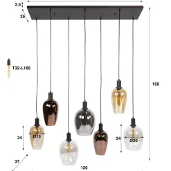 Jenny 7-lichts Hanglamp Meerkleurig glas