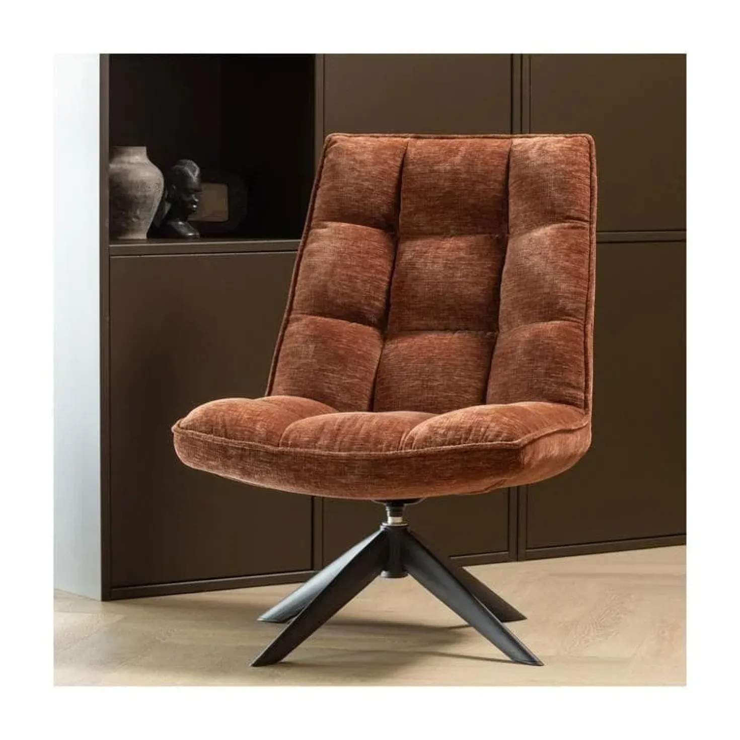 Jouke Draaifauteuil Chenille Roestbruin