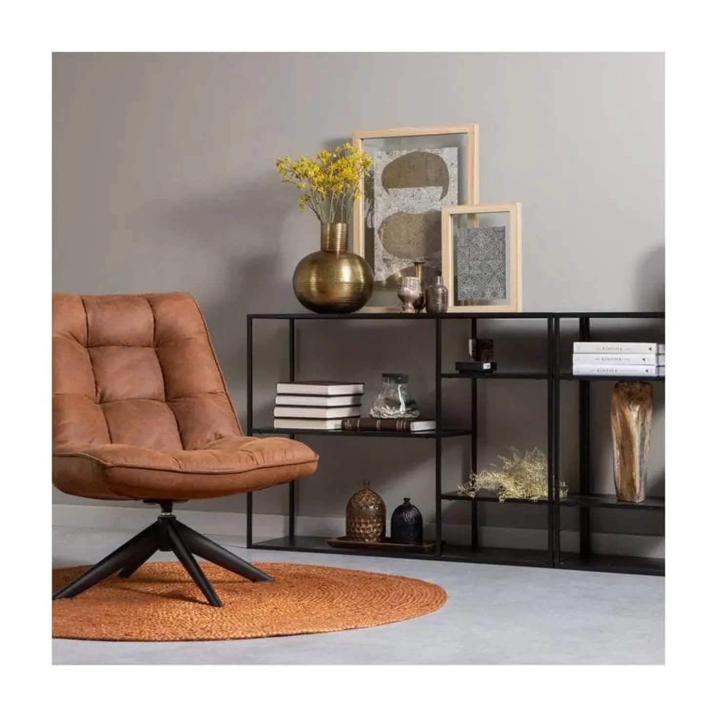 Jouke Draaifauteuil leerlook cognac