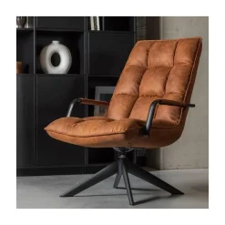 Jouke Draaifauteuil met armleuning leerlook cognac