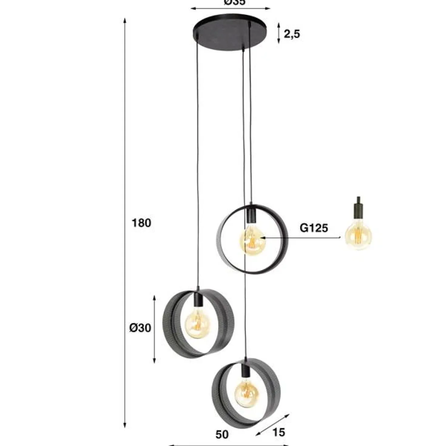 Juno 3-lichts Hanglamp Charcoal