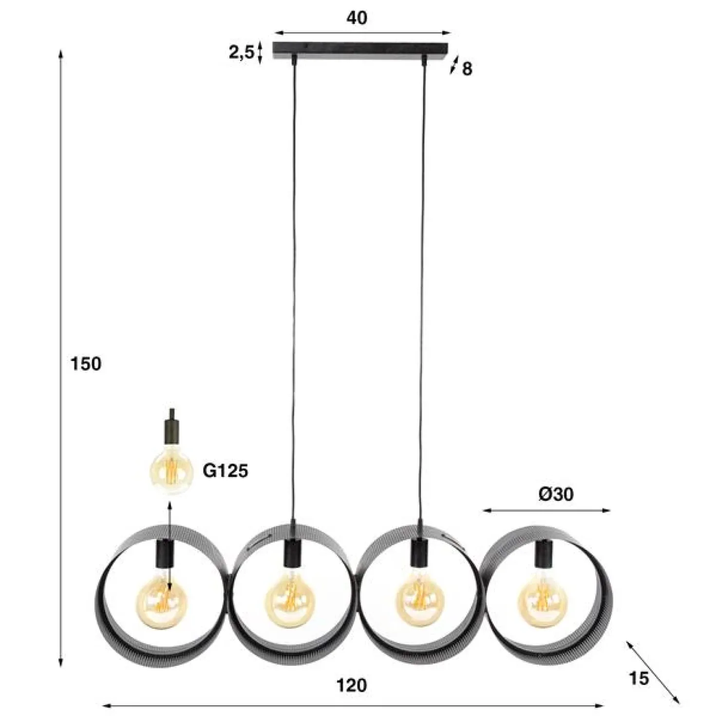 Juno 4-lichts Hanglamp Charcoal