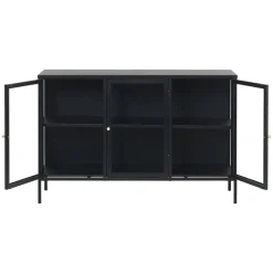 Kaya 3 deurs vitrinekast zwart metaal 132cm