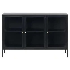 Kaya 3 deurs vitrinekast zwart metaal 132cm