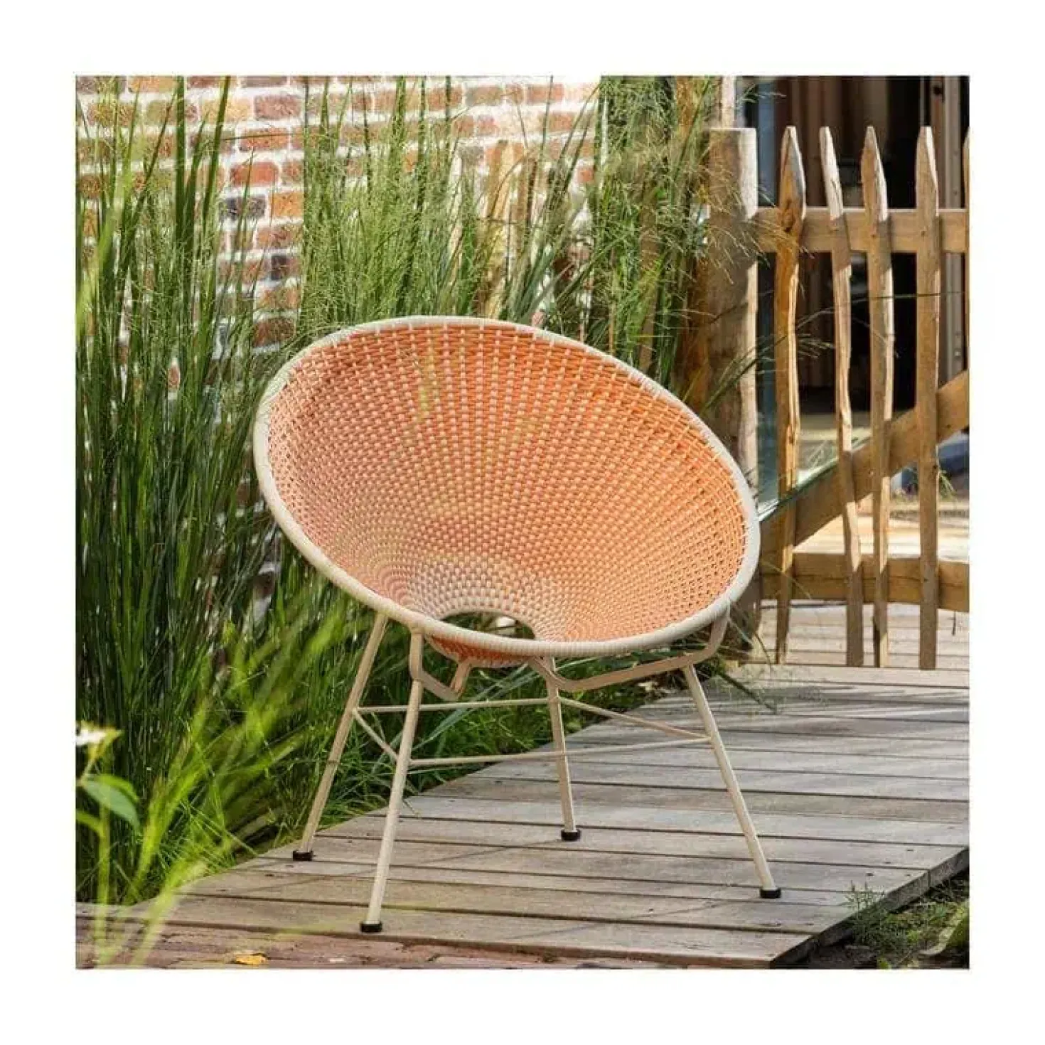 Kazoun Tuin loungestoel wicker oranje