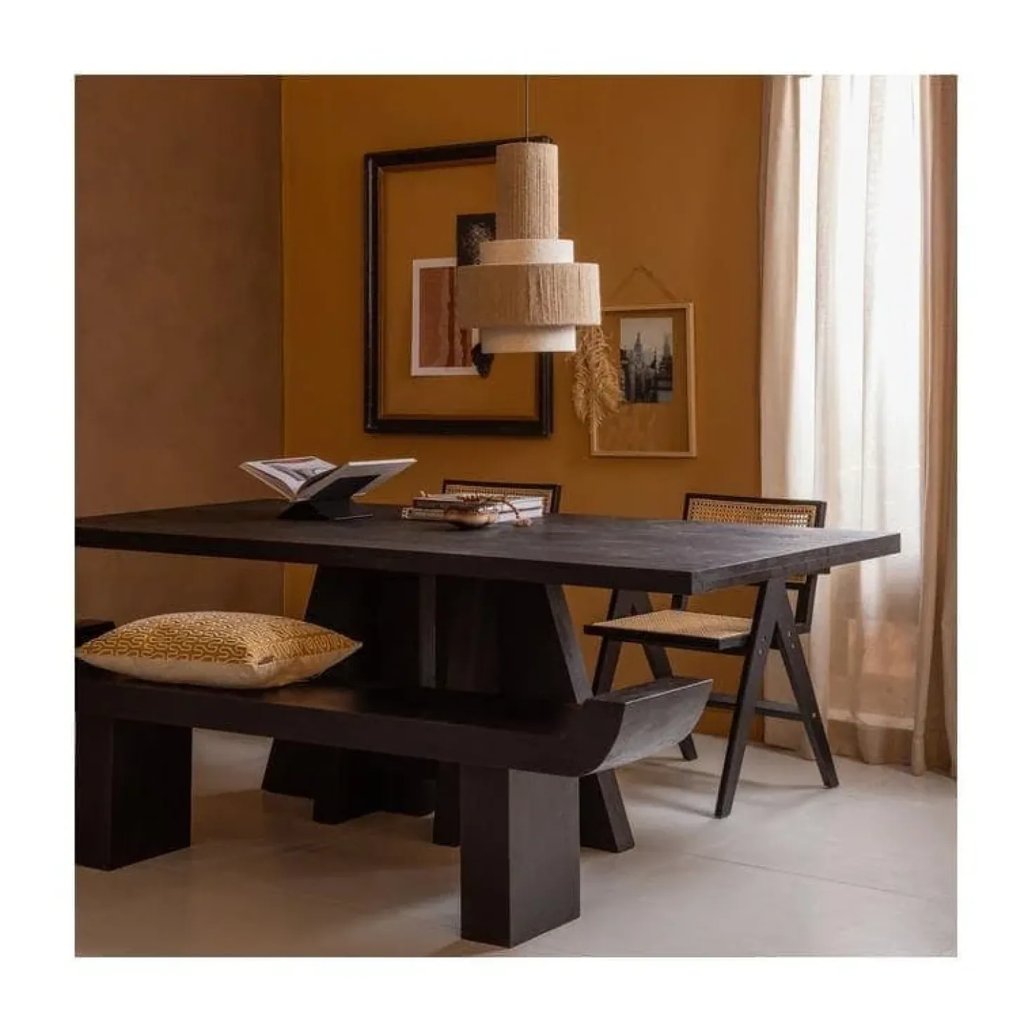 Kean Eettafel met middenpoot mango zwart 220cm