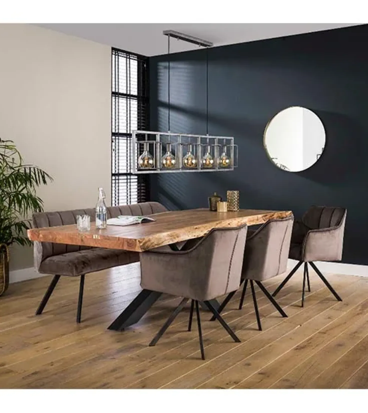 Kelly eetkamerbank velvet antraciet