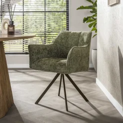 Kelly Eetkamerstoel Hoven groen met bruin bronzen poot