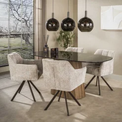 Kelly Eetkamerstoel Hoven zand met bruin bronzen poot