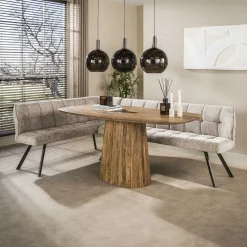 Kelly Hoekbank Links Hoven Zand met bruin bronzen poot 230cm