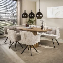 Kelly Hoekbank Links Hoven Zand met bruin bronzen poot 230cm
