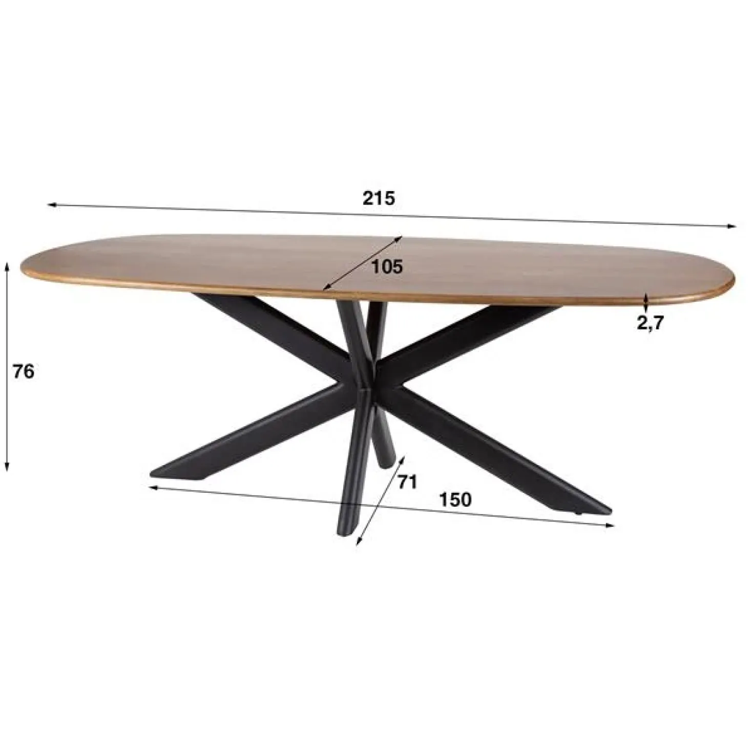 Kevin Eettafel deens ovaal Mangohout 180cm