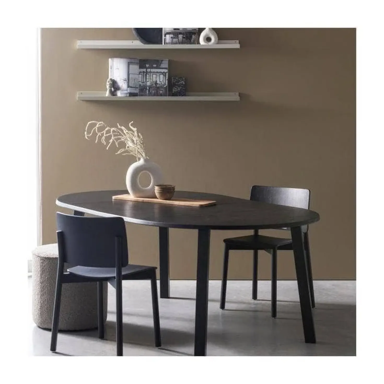 Lange Jan Uitschuifbare eettafel rond eiken blacknight 120/160/200cm