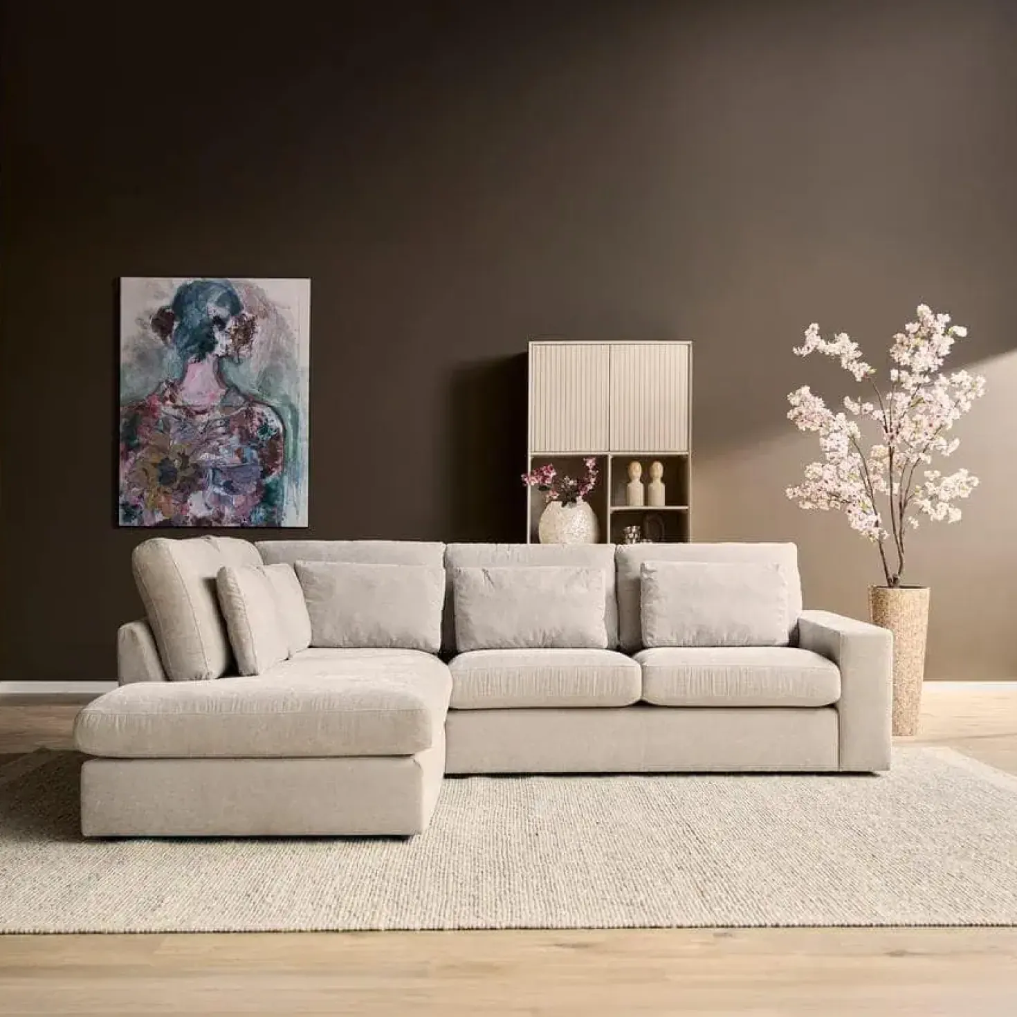 Lena Bank Ottomane Links + 2,5 zits rechts Beige
