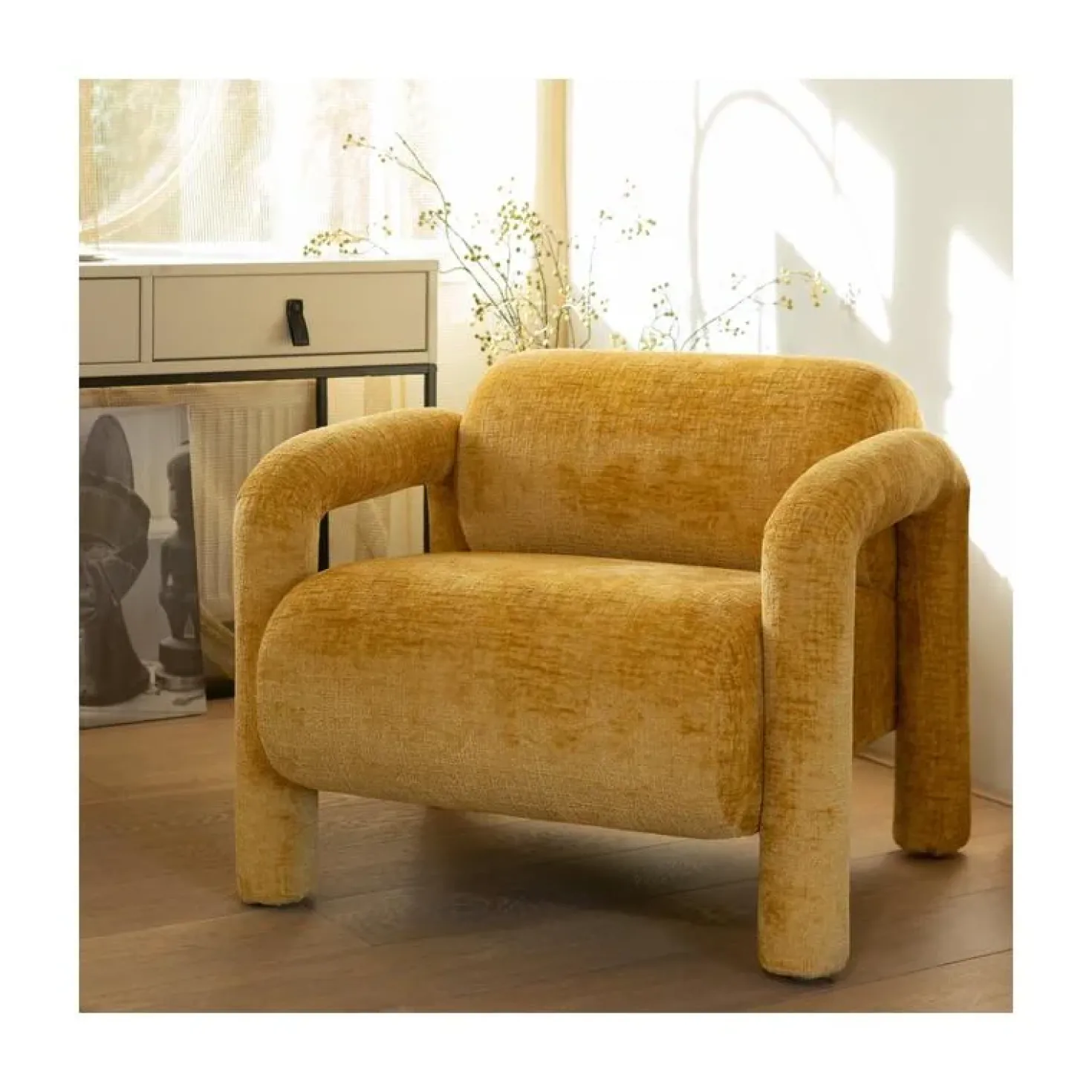 Lenny Fauteuil grove textuur goud/geel