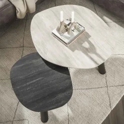 Lex Salontafel set van 2 log keramiek travertin