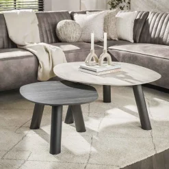 Lex Salontafel set van 2 log keramiek travertin
