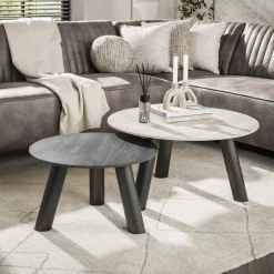 Lex Salontafel set van 2 rond keramiek travertin