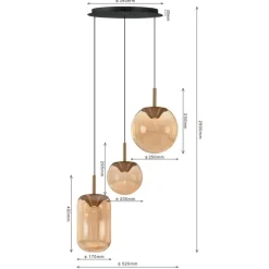 Liam 3-lichts getrapte Hanglamp Amber glas