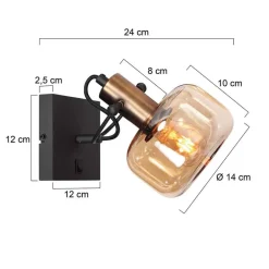 Lior 1-lichts Wandlamp Brons Amberglas