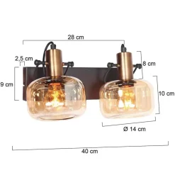 Lior 2-lichts Wandlamp Brons Amberglas