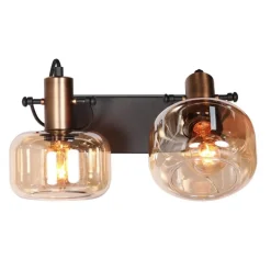 Lior 2-lichts Wandlamp Brons Amberglas