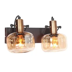 Lior 2-lichts Wandlamp Brons Amberglas