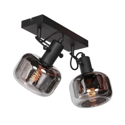 Lior 2-lichts Wandlamp Zwart Smoke Glas