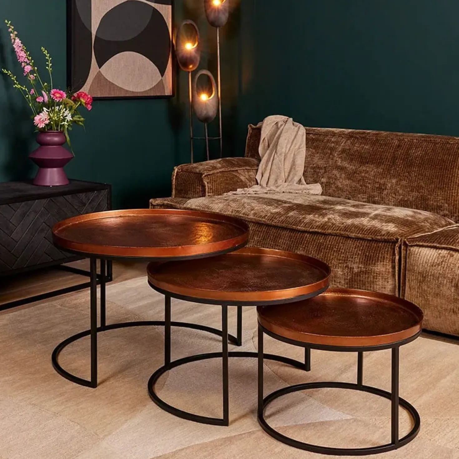 Litan salontafel rond roest set van 3