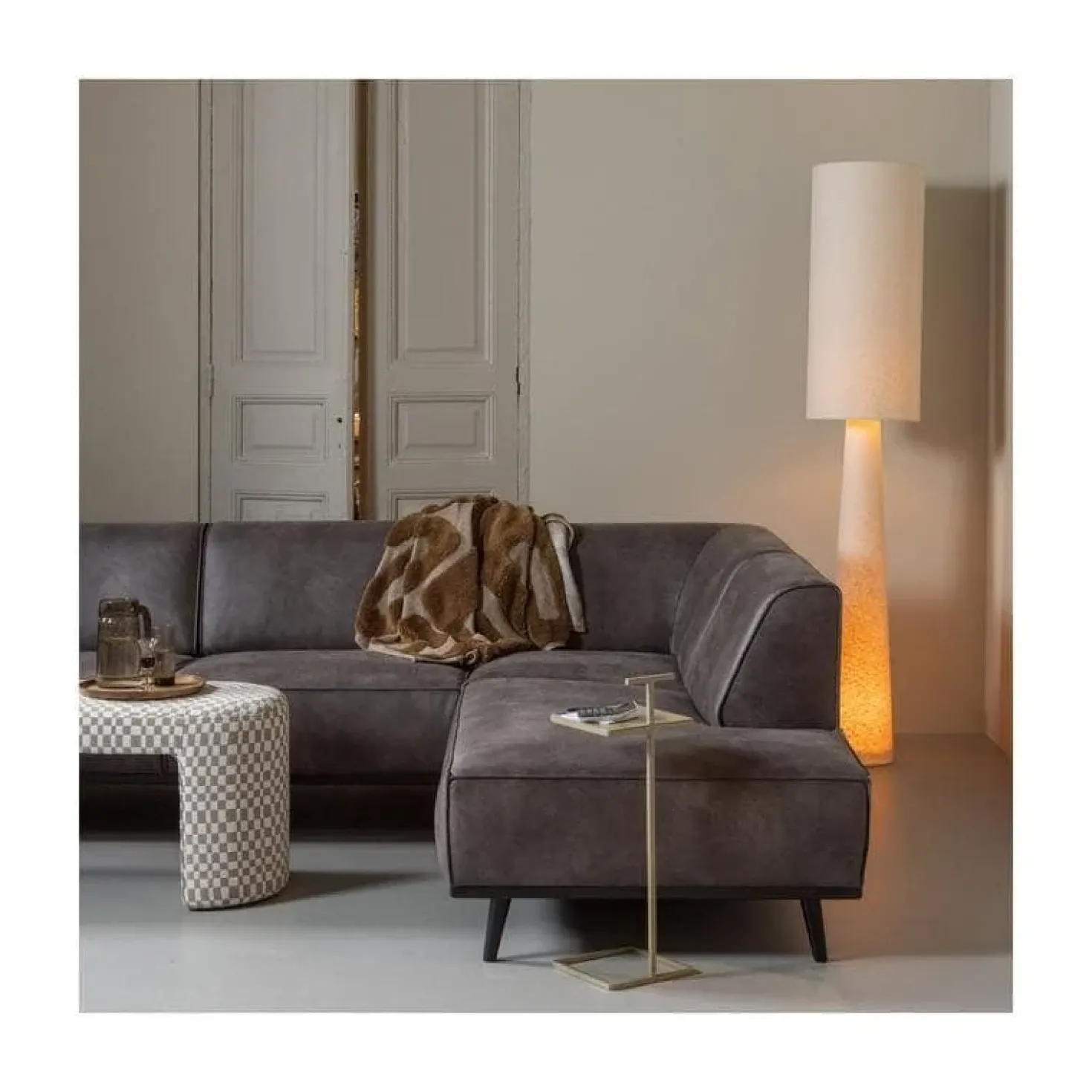 Loft 2-lichts Vloerlamp XL metaal/bouclé naturel