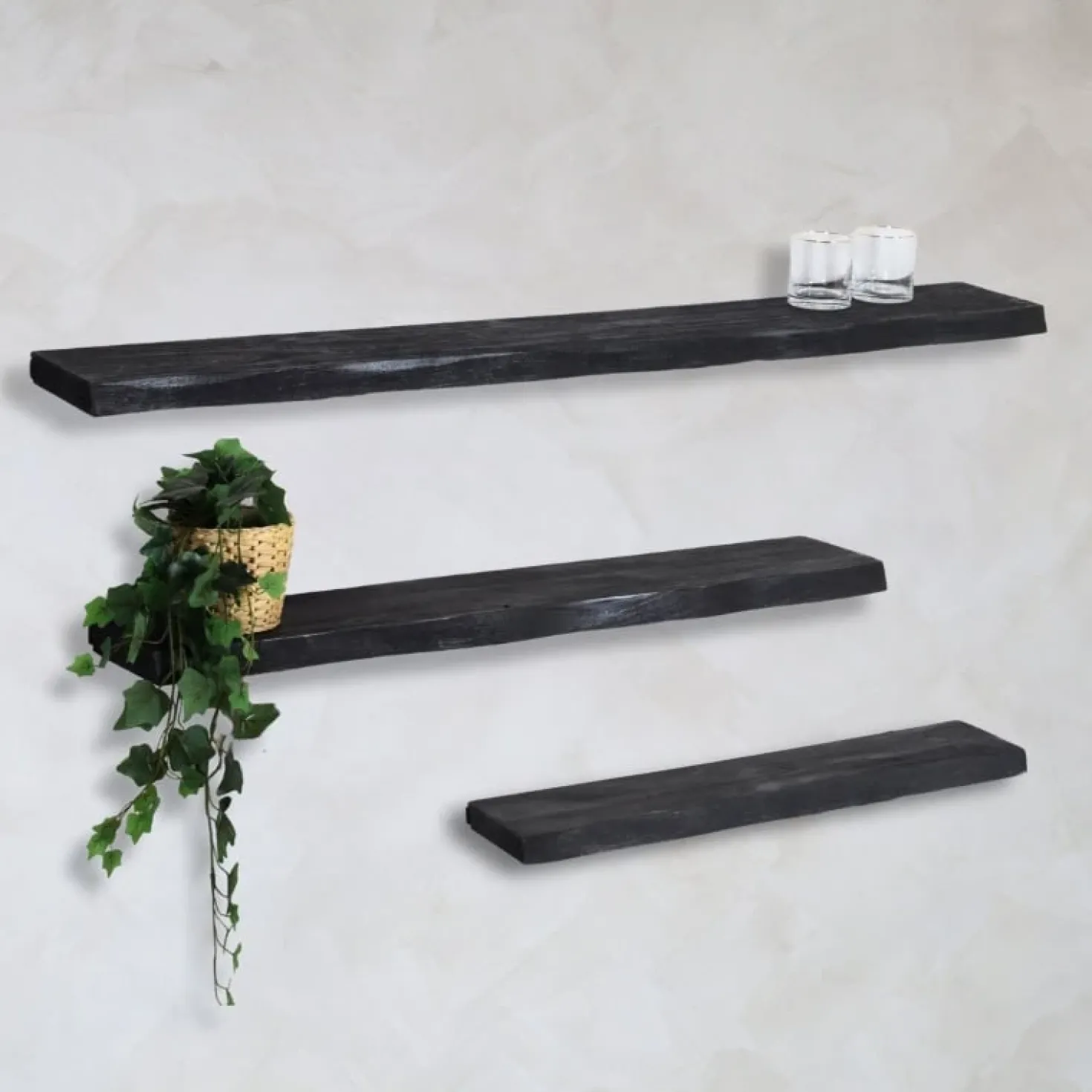 Londo wandplank zwevend Zwart Mangohout 80cm