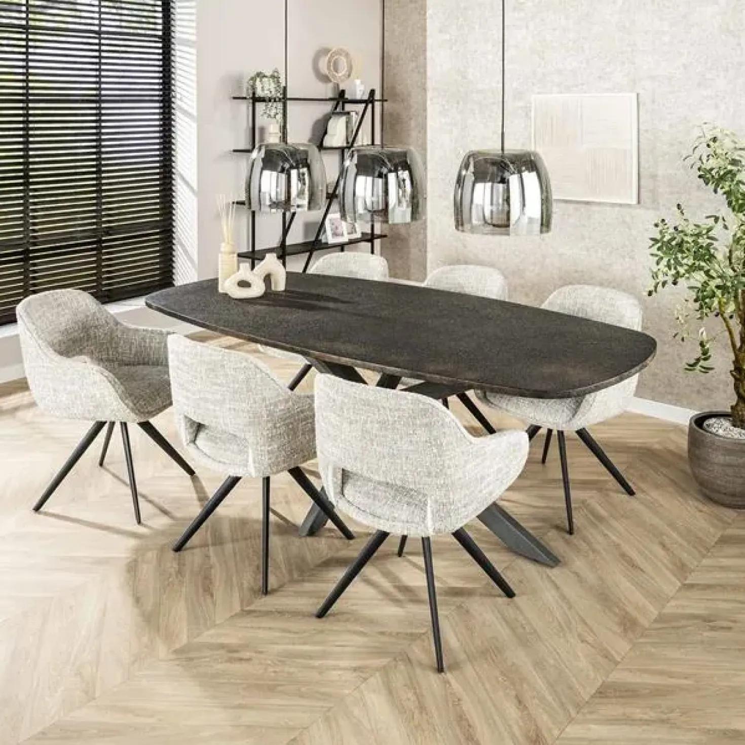 Lopez Eettafel deens ovaal Metallic grijs 215cm