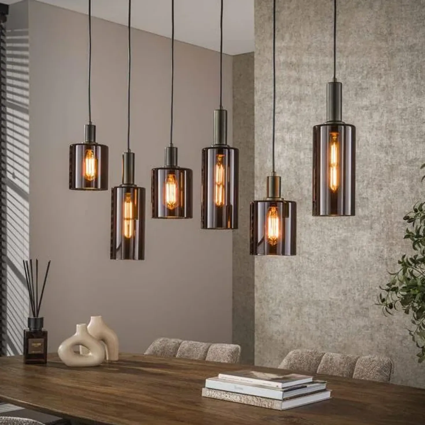 Luca 6-lichts Hanglamp Bruin