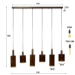 Luca 6-lichts Hanglamp Bruin