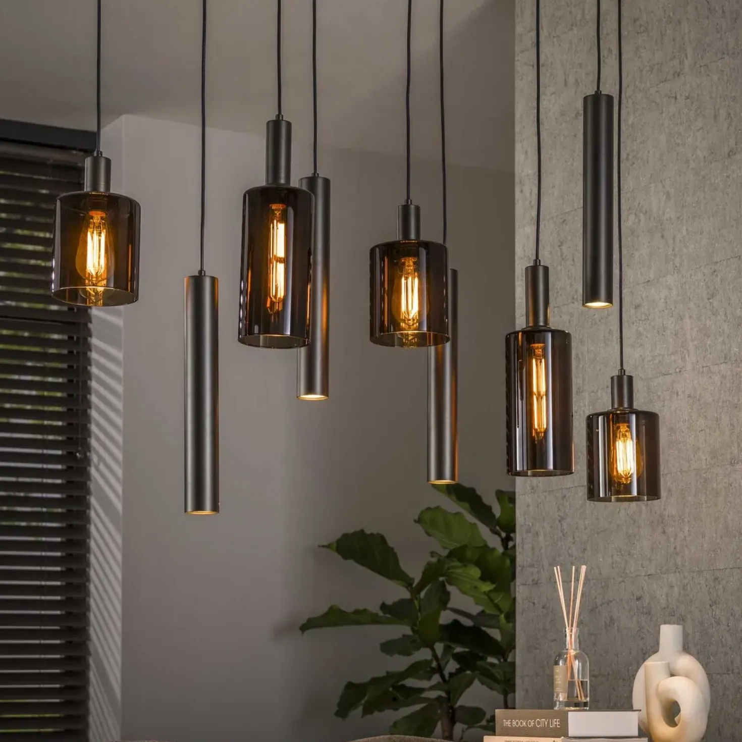 Luca 9-lichts Hanglamp Bruin