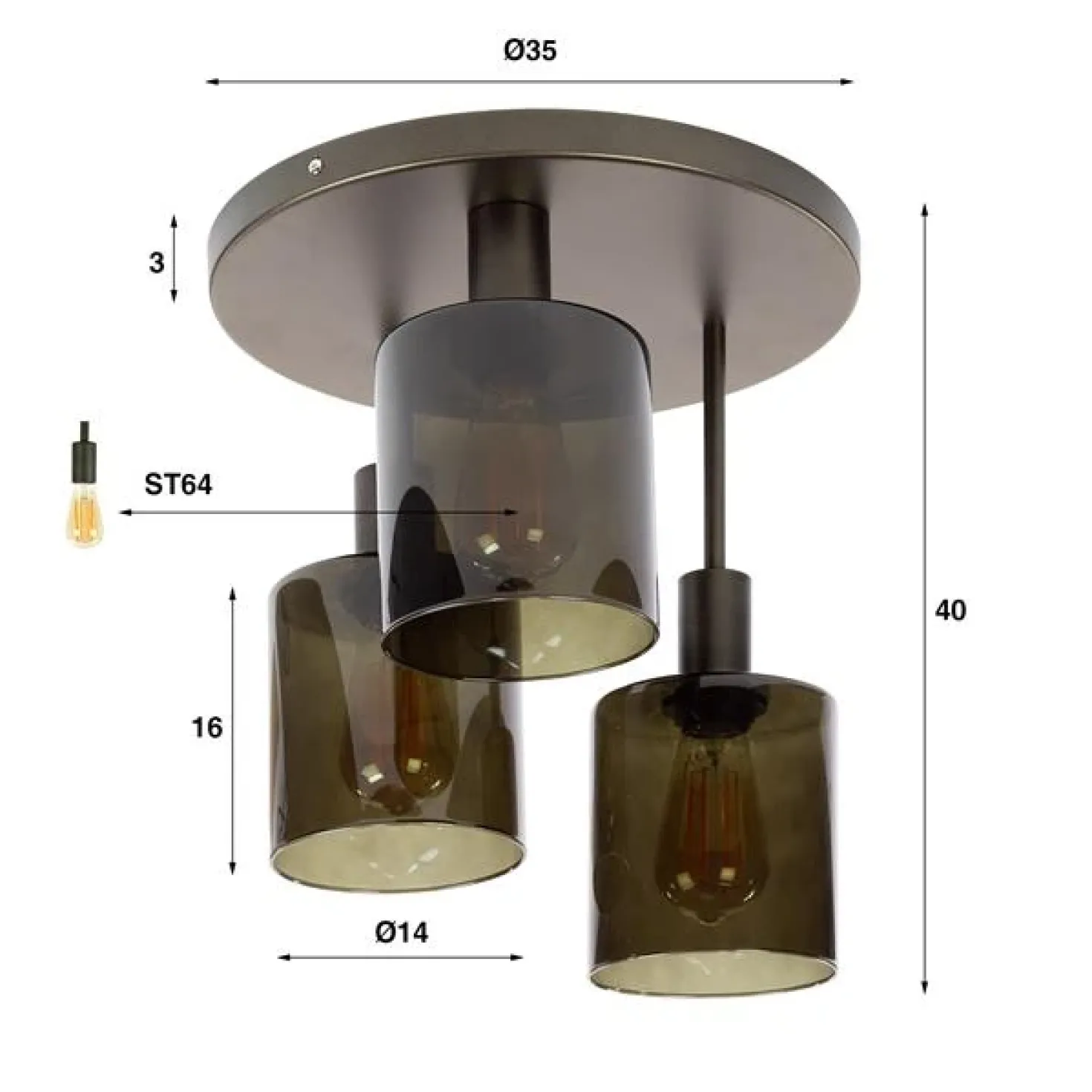 Luca 3-lichts Plafondlamp Bruin