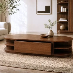 Luca salontafel ovaal 2 lades walnoot