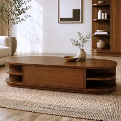Luca salontafel ovaal 2 lades walnoot
