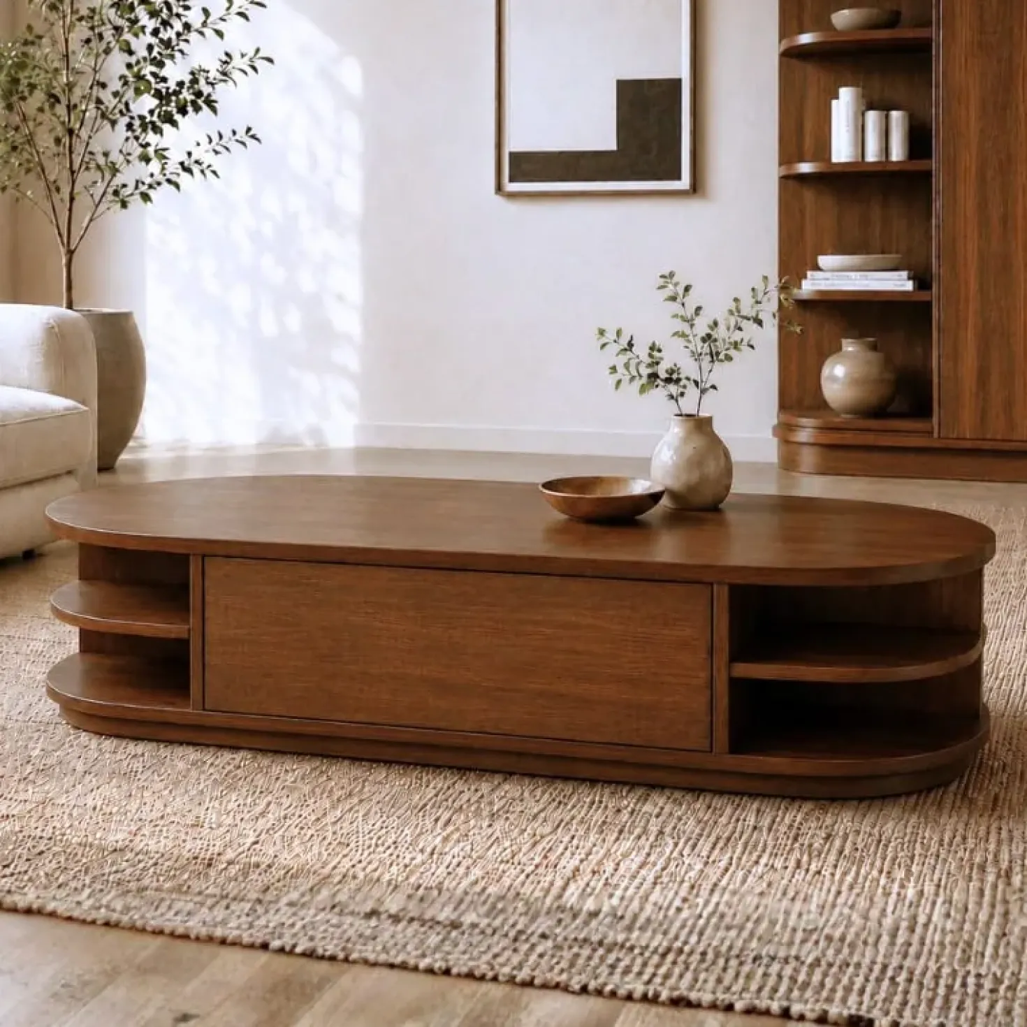 Luca salontafel ovaal 2 lades walnoot