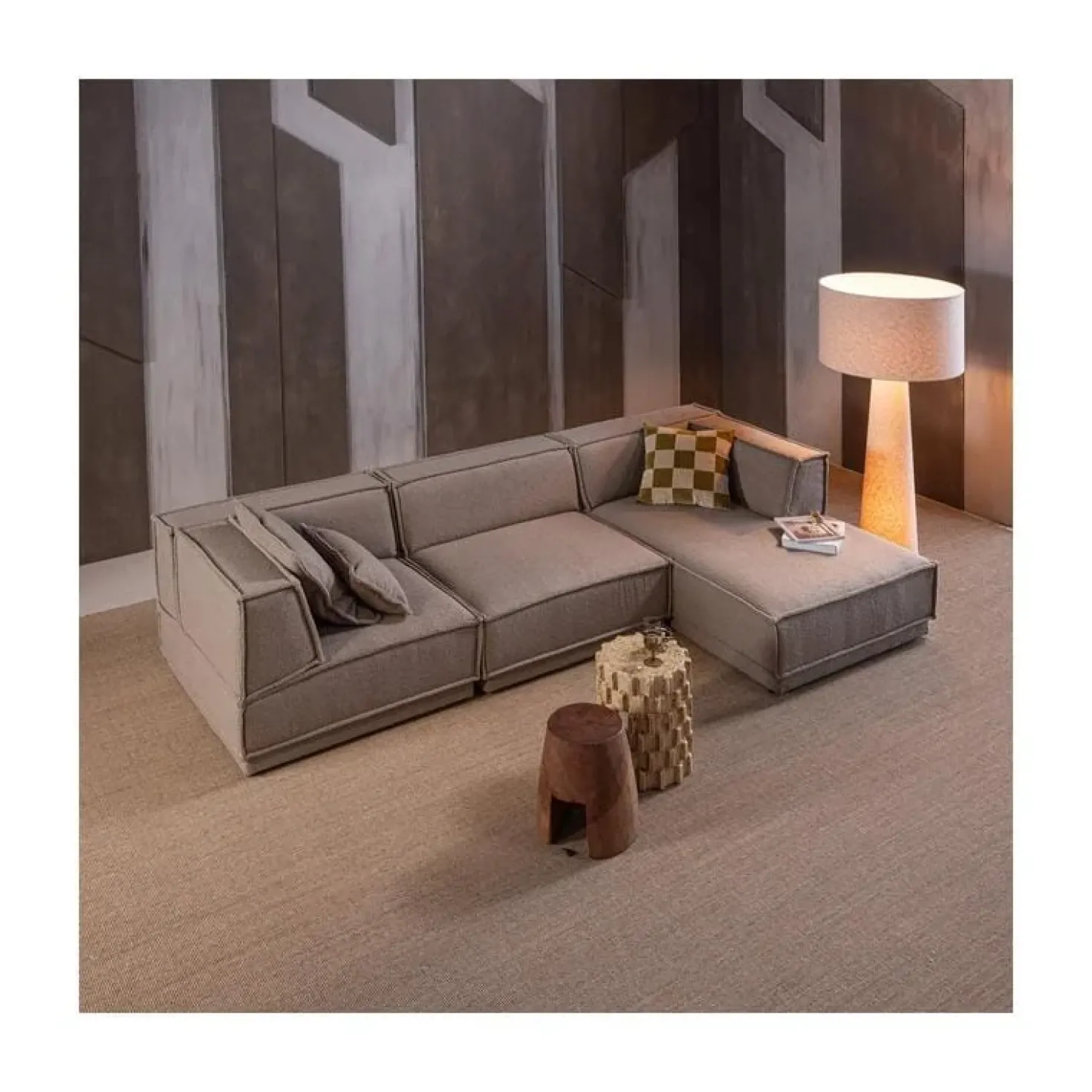 Manu Bank Chaise longue Rechts Grove chenille Naturel