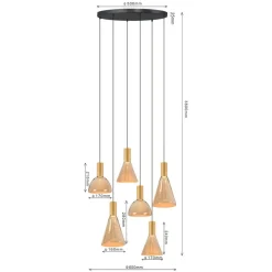 Marlo 6-lichts getrapte Hanglamp Amber glas